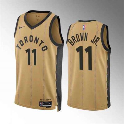 Men's Toronto Raptors #11 Bruce Brown Jr Gold 2023/24 City Edition Stitched Basketball Jersey