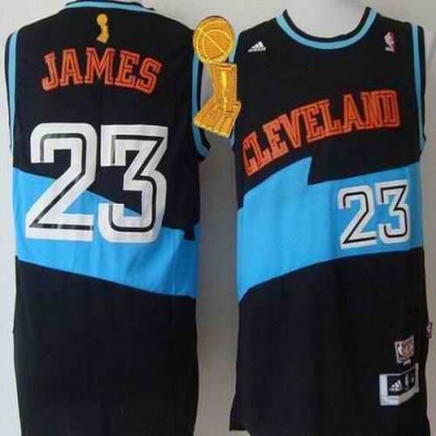 Cavaliers #23 LeBron James Black ABA Hardwood Classic The Champions Patch Stitched NBA Jersey