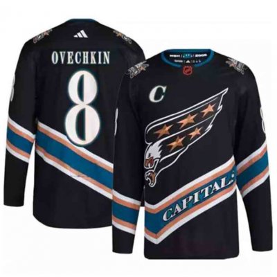 Men's Washington Capitals #8 Alex Ovechkin Black 2022-23 Reverse Retro Stitched Jersey