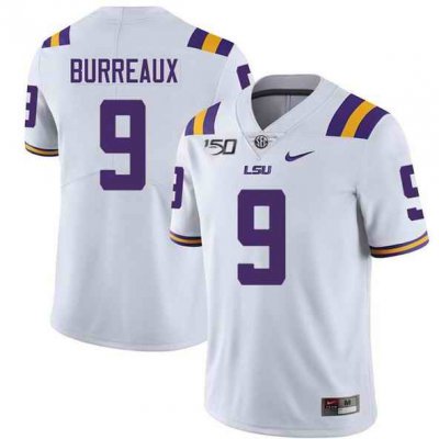 Youth LSU Tigers #9 Joe Burreaux White With 150th Patch Limited Stitched Jersey