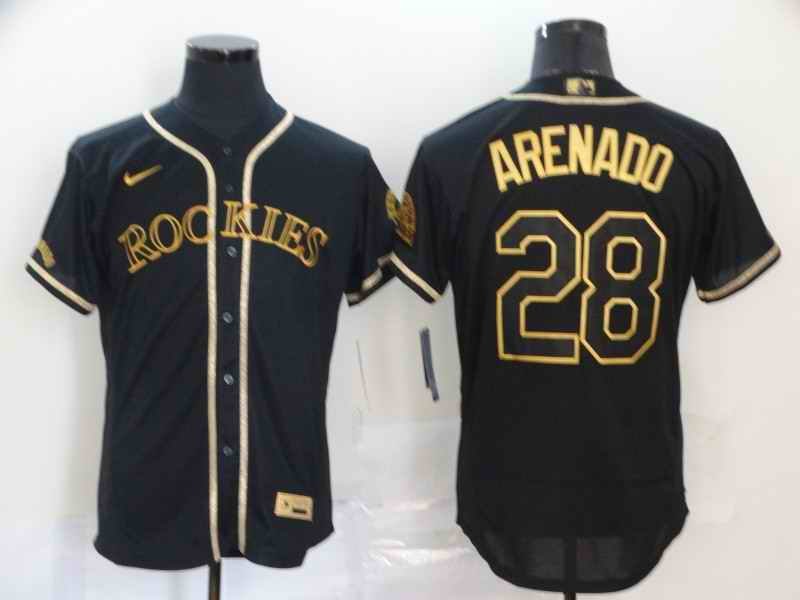 Men's Colorado Rockies #28 Nolan Arenado 2020 Black Golden Flex Base Stitched MLB Jersey