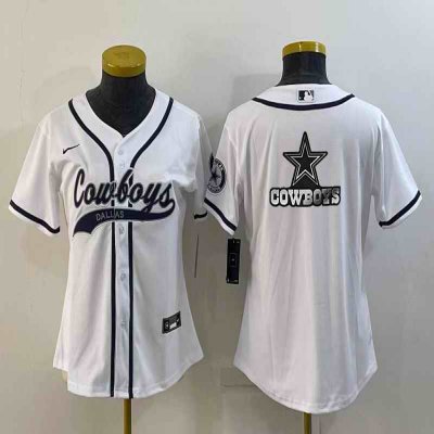 Women's Dallas Cowboys White Team Big Logo With Patch Cool Base Stitched Baseball Jersey(Run Small)