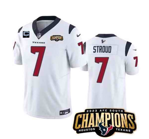 Men's Houston Texans #7 C.J. Stroud White 2023 F.U.S.E. With 1-Star C Patch And AFC South Champions Patch Vapor Untouchable Limited Stitched Football Jersey