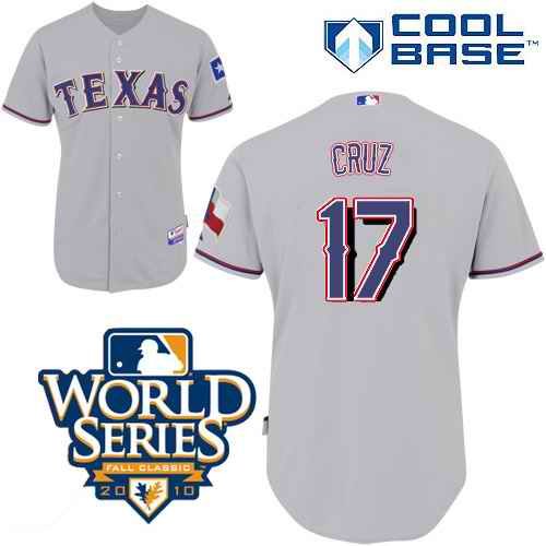 Rangers #17 Nelson Cruz Grey Cool Base w/2010 World Series Patch Stitched MLB Jerseys