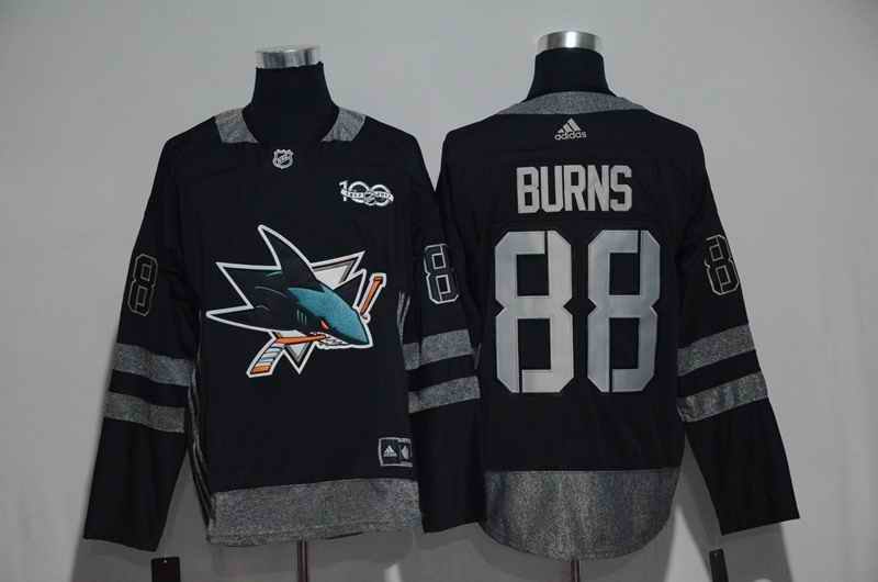 San Jose Sharks #88 Brent Burns Black Men's 1917-2017 100th  Anniversary Stitched NHL Jersey