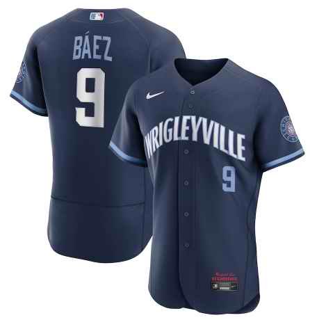 Men's Chicago Cubs #9 Javier B'ez 2021 Navy City Connect Stitched Jersey