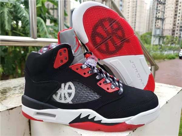 Men's Running Weapon Air Jordan 5 Black/Red Shoes 026