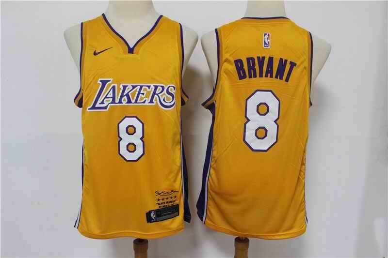 Men's Los Angeles Lakers #8 Kobe Bryant Yellow Stitched NBA Jersey