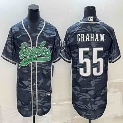 Men's Philadelphia Eagles #55 Brandon Graham Grey Camo With Patch Cool Base Stitched Baseball Jersey