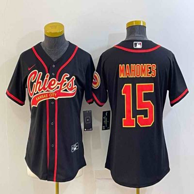 Youth Kansas City Chiefs #15 Patrick Mahomes Black With Patch Cool Base Stitched Baseball Jersey