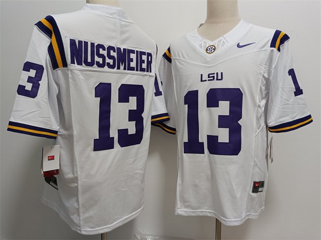 Men's LSU Tigers #13 Garrett Nussmeier White F.U.S.E Stitched Jersey