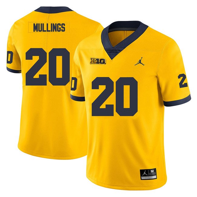 Men's Michigan Wolverines #20 Kalel Mullings Yellow Stitched Football Jersey