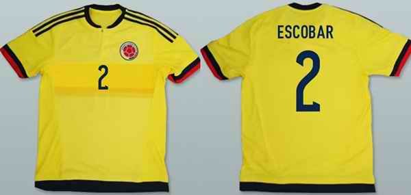 Men's Colombia #2 Pablo Escobar Yellow Soccer Jersey