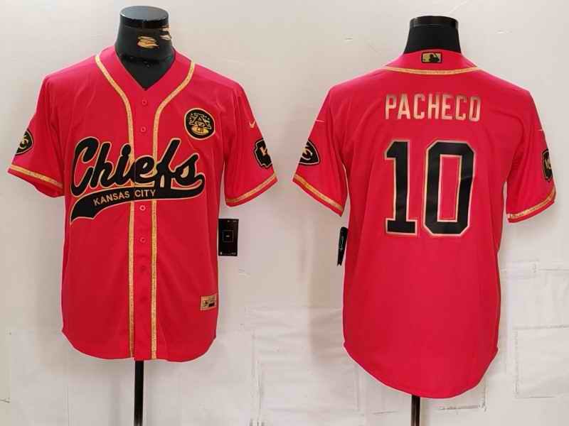 Men's Kansas City Chiefs #10 Isiah Pacheco Red Gold Cool Base Stitched Baseball Jersey