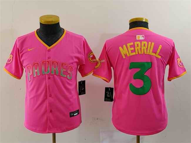 Youth San Diego Padres #3 Jackson Merrill Pink Stitched Baseball Jersey