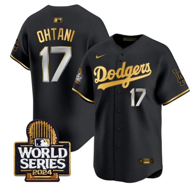 Men's Los Angeles Dodgers #17 Shohei Ohtani Black/Gold 2024 World Series Limited Stitched Baseball Jersey