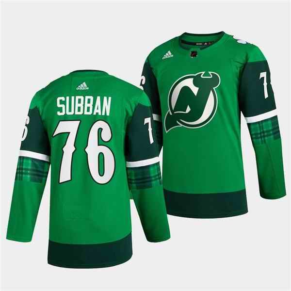 Men's New Jersey Devils #76 P.K. Subban Green Warm-Up St Patricks Day Stitched Jersey