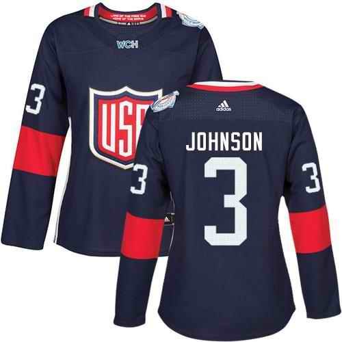 Team USA #3 Jack Johnson Navy Blue 2016 World Cup Women's Stitched NHL Jersey