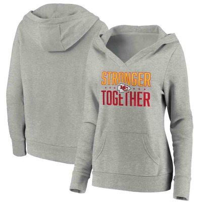 Women's Kansas City Chiefs Heather Gray Stronger Together Crossover Neck Pullover Hoodie(Run Small)