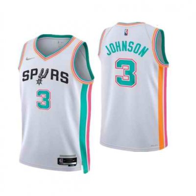 Men's San Antonio Spurs #3 Keldon Johnson 2021/22 White City Edition Stitched Jersey