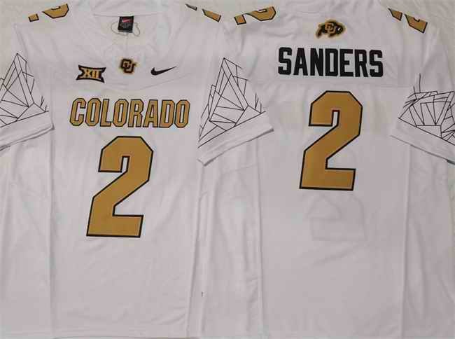 Men's Colorado Buffaloes #2 Shedeur Sanders White With Big 12 XII Patch 2024 F.U.S.E Stitched Football Jersey