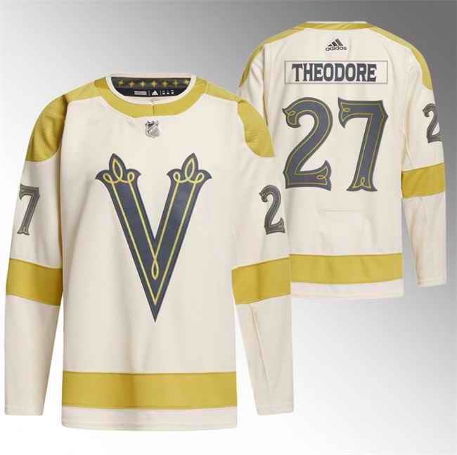 Men's Vegas Golden Knights #27 Shea Theodore Cream 2024 Winter Classic Breakaway  Stitched Jersey