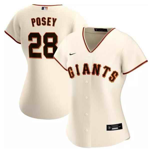 Women's San Francisco Giants #28 Buster Posey Cream Cool Base Stitched Jersey(Run Small'