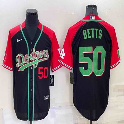 Men's Los Angeles Dodgers #50 Mookie Betts Red/Black Cool Base Stitched Baseball Jersey