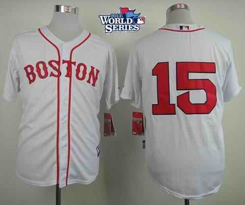 Red Sox #15 Dustin Pedroia White Cool Base 2013 World Series Patch Stitched MLB Jersey