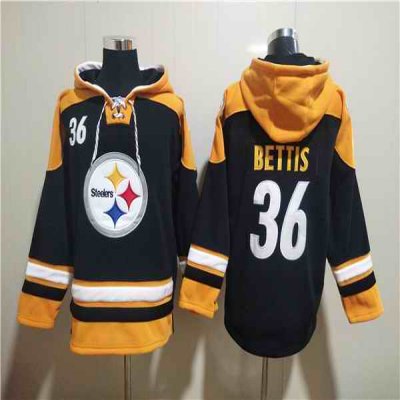 Men's Pittsburgh Steelers #36 Jerome Bettis Black Ageless Must-Have Lace-Up Pullover Hoodie