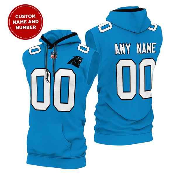 Men's Carolina Panthers Customized Blue Limited Edition Sleeveless Hoodie