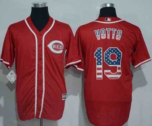 Reds #19 Joey Votto Red USA Flag Fashion Stitched MLB Jersey