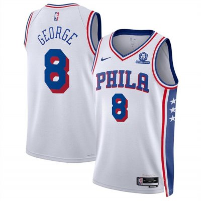 Men's Philadelphia 76ers #8 Paul George White Association Edition Stitched Jersey