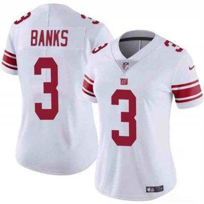 Women's New York Giants #3 Deonte Banks White Vapor Stitched Jersey(Run Small)