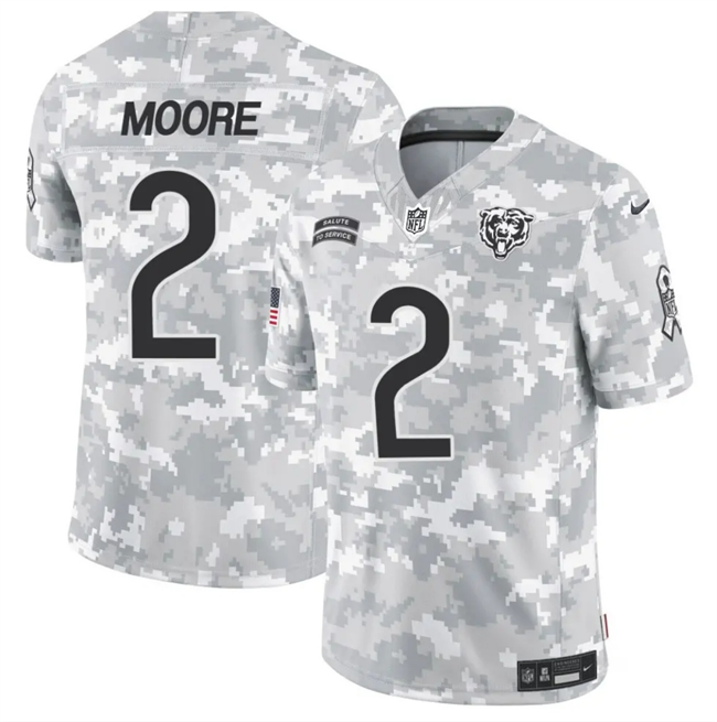 Men's Chicago Bears #2 DJ Moore  2024 F.U.S.E Arctic Camo Salute to Service Limited Stitched Football Jersey