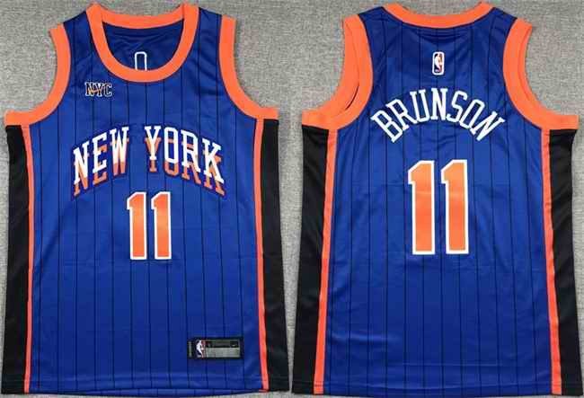 Youth New Yok Knicks #11 Jalen Brunson Blue City Edition Stitched Swingman Jersey