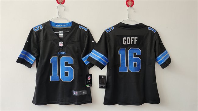 Women's Detroit Lions #16 Jared Goff Black Vapor Stitched Jersey(Run Smaller)