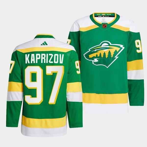 Men's Minnesota Wild #97 Kirill Kaprizov Green 2022-23 Reverse Retro Stitched Jersey