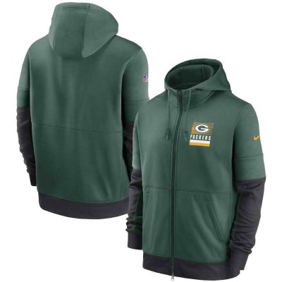 Men's Green Bay Packers Green Sideline Impact Lockup Performance Full-Zip Hoodie