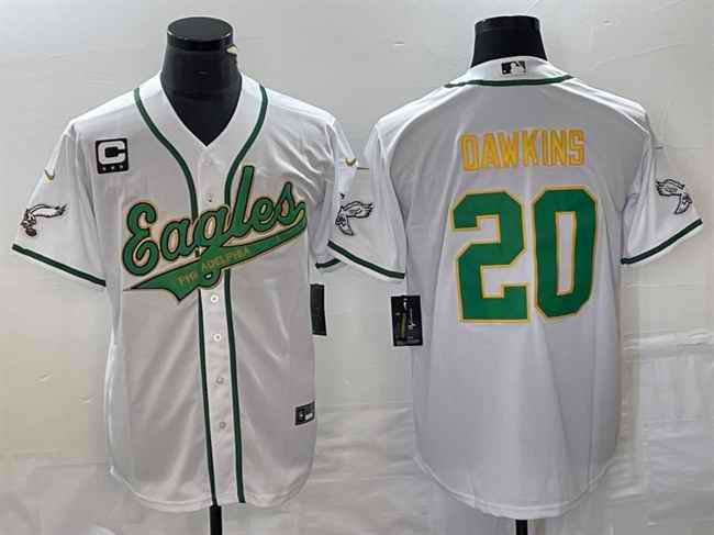 Men's Philadelphia Eagles #20 Brian Dawkins White Gold With 3-star C Patch Cool Base Stitched Baseball Jersey