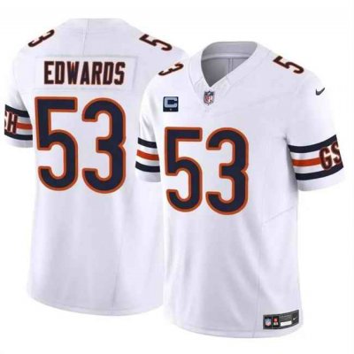 Men's Chicago Bears #53 T.J. Edwards White 2024 F.U.S.E. With 1-star C Patch Vapor Untouchable Limited Stitched Football Jersey