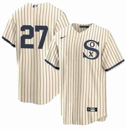 Men's Chicago White Sox #27 Lucas Giolito 2021 Cream/Navy Field of Dreams Cool Base Stitched Jersey