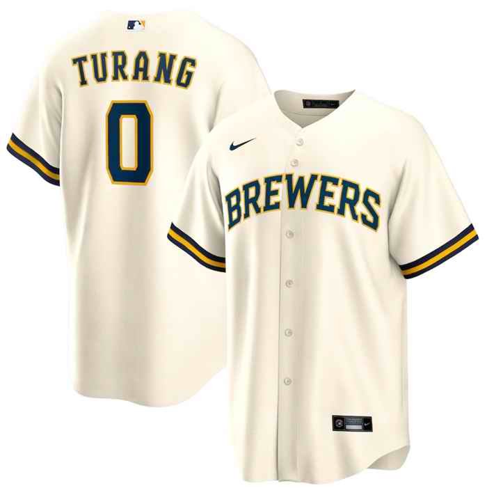 Men's Milwaukee Brewers #0 Brice Turang  Cream Cool Base Stitched Jersey