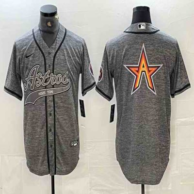 Men's Houston Astros Grey Team Big Logo With Patch Cool Base Stitched Baseball Jersey