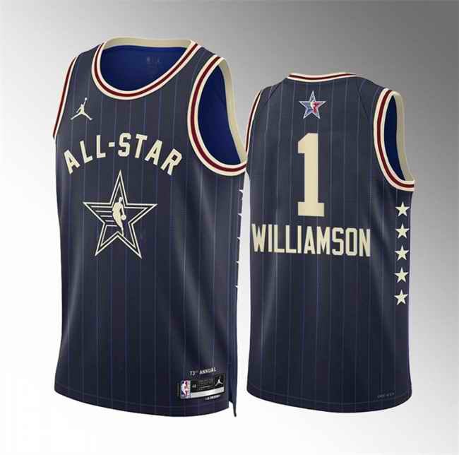 Men's 2024 All-Star #1 Zion Williamson Navy Stitched Basketball Jersey