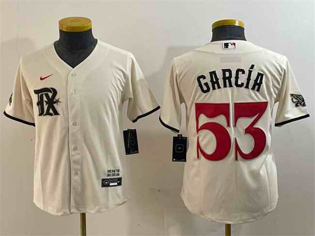 Youth Texas Rangers #53 Adolis Garc'a Cream 2023 City Connect Stitched Baseball Jersey