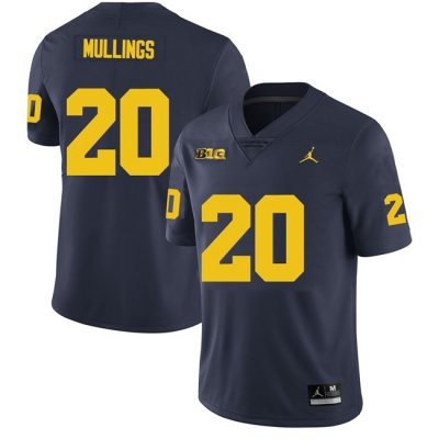 Men's Michigan Wolverines #20 Kalel Mullings Navy Stitched Football Jersey