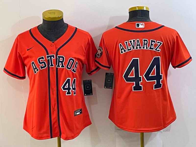 Women's Houston Astros #44 Yordan Alvarez Orange With Patch Cool Base Stitched Baseball Jersey(Run Small)