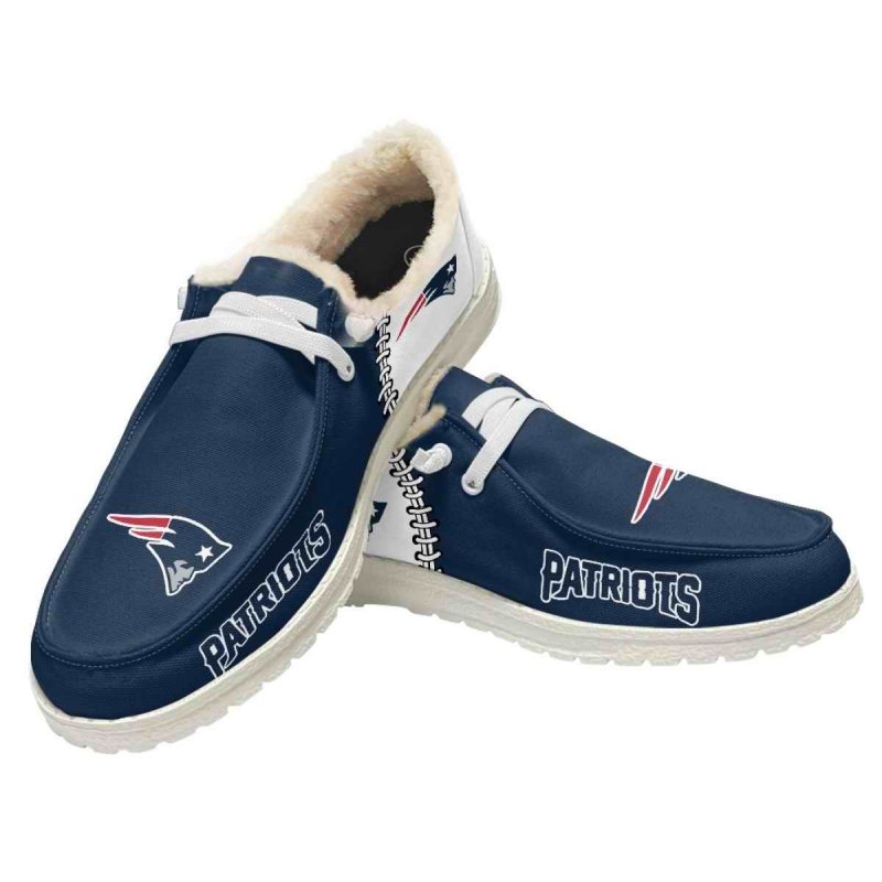 Women's New England Patriots Loafers Lace Up Fuzzy Lined Shoes 002 (Pls check description for details)