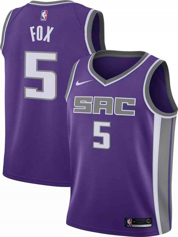 Men's Sacramento Kings #5 De'Aaron Fox Purple Stitched Jersey